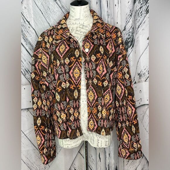 Savanna Jane Across the Desert Corduroy Aztec Jacket Cropped Size L - Picture 1 of 9